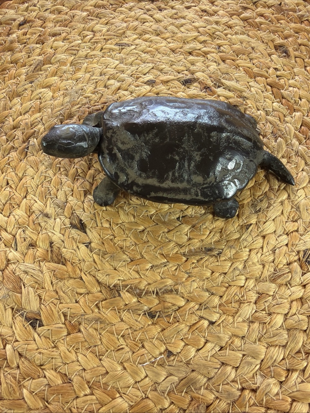 Vintage Cast Iron Black Turtle Trinket Lid Decor